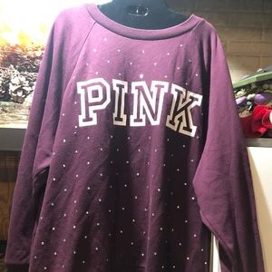 Pink VS crew sweatshirt maroon rhinestone detail